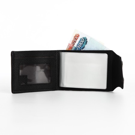 Male purse on magnets, department for bills, cards, coins, black color-4
