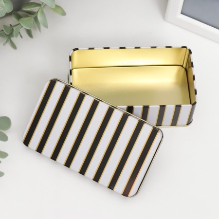 Casket Metal Rectangular "Gold Patterns on a Chash/White" mix 6.5x11.5x4 cm-3