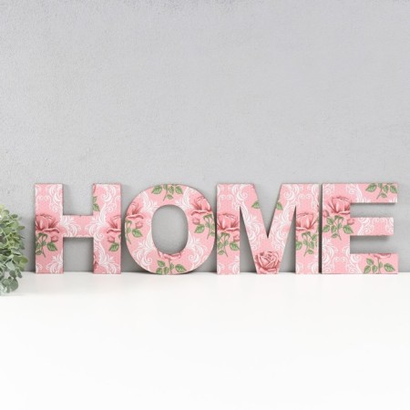 Панно буквы "HOME" высота букв 19,5 см,набор 4 детали розовый-1