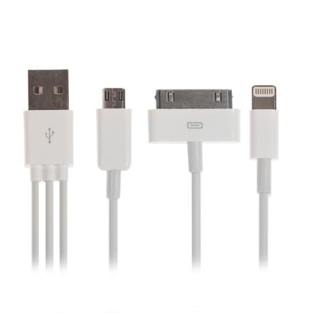 Cable 3 in 1 Luazon, Microusb/Lightning/iPhone 30 -Pin - USB, 1 A, 0.2 m, white-2