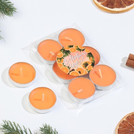 Set of candles of tea aromatic, 6 pcs, orange, new year