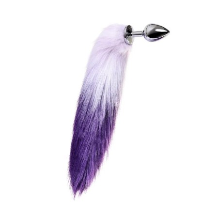 Anal plug, with a white-violet tail, metal, silver, 45 cm, d = 3.3 cm-1