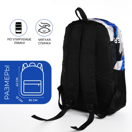 School backpack from textiles on lightning, 3 pockets, blue color-1