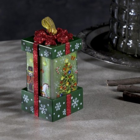 LED figure “Green Gift with a Christmas tree” 6.3 × 11.5 × 6.3 cm, plastic, batteries AAAX3 (not in the kit), flame effect-2