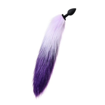 Anal plug with a white-violet tail, silicone, black color, 45 cm, d = 2.7 cm-1