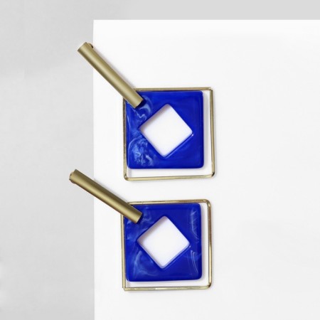 Earrings Assorted "Illusion", blue color in gold-6