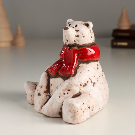 Souvenir Ceramics "White Surprised Bear in a red scarf" 9.4x11.4x10.1 cm-3
