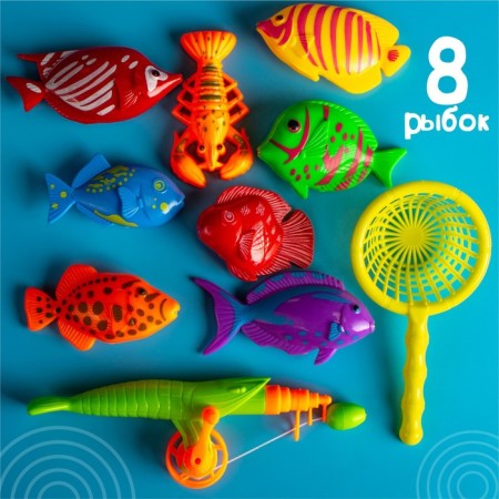 Fishing "sea": 1 fishing rod, 8 fish, net-4