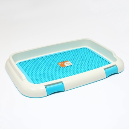 Dog toilet 67 x 46 x 8 cm, with a wall, a removable grill and a column, blue-6
