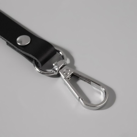 Genuine leather bag, adjustable, with carbines, 60 ± 2 cm × 1.2 cm, black/silver color-2