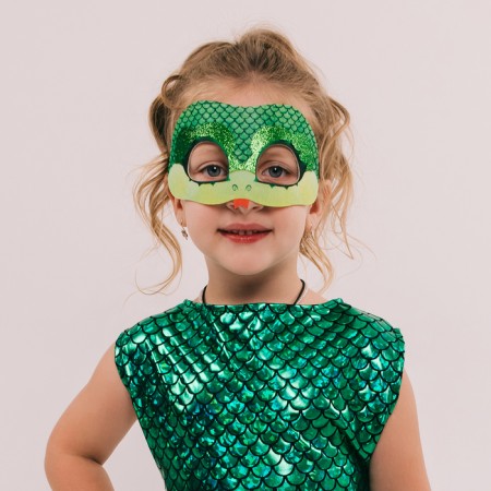 New Year! Carnival mask "sparkling snake" green with sparkles-2