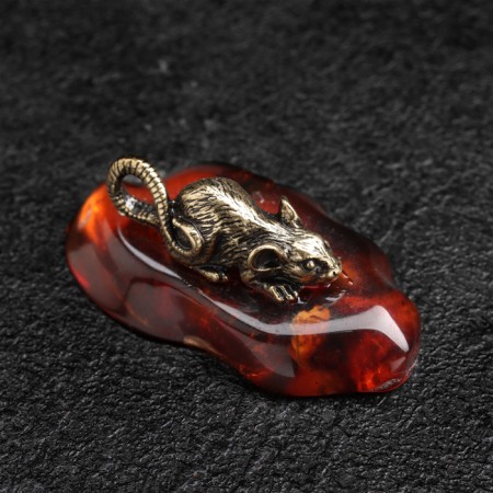 Souvenir "Mouse - Noroshka", brass, amber, 2x3 cm-3