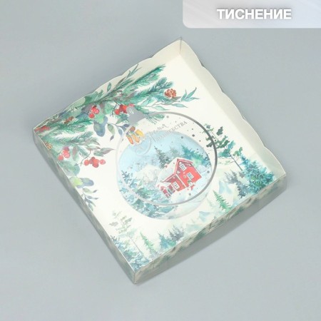 Box for confectionery products with PVC "Winter", 15 x 15 x 3 cm, New Year