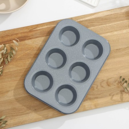 The form for baking is the shade “marble. Circle ", 27 × 19.2 cm, 6 cells, anti -stick coating, gray color