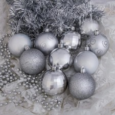 Set of balls plastic with beads and tinsel 12 pcs 