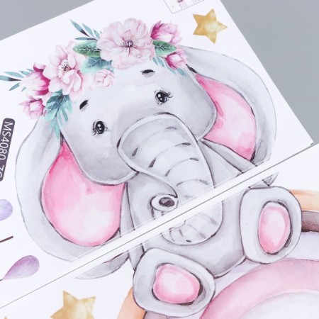 Sticker Plastic Interior color "Elephant on the rainbow with a wreath" set 2 sheets 30x60 cm-2