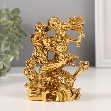 Neck Polystone "Dragon of Power and Wisdom" gold 4.5x8.5x12.2 cm-3