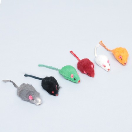 A toy for cats "Small Mouse", natural rabbit fur, 5 cm, mix of flowers-6