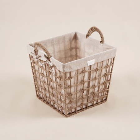 Basket for storage of manual weaving, with handles, square, jute, 33x33x36 cm-1