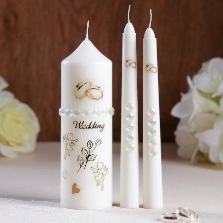 A set of wedding suppositories with beads "Wedding rings", white, handmade, mix-4