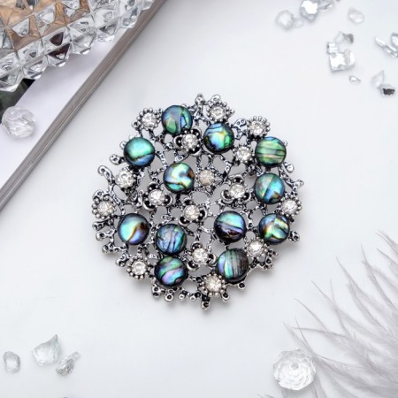 Galiotis brooch-column fireworks, green color in black silver