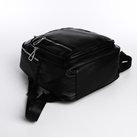 Women's backpack made of artificial leather with lightning, 6 outer pockets, black color-2