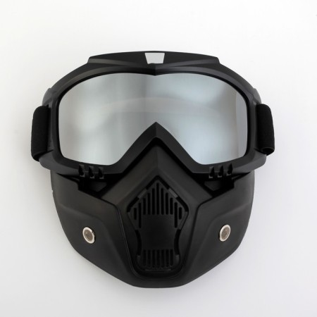 Glasses-mask for motorcycle driving, collapsible, chrome glass, black