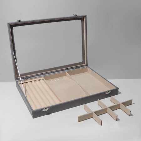 Steam for jewelry "Casket" 5 rows, 6 hooks, 8 cells, phlock, 35 × 24.5 × 5, gray-beige color-3