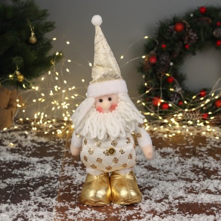 Soft toy "Santa Claus in a suit with flowers" 36x19 cm, golden white