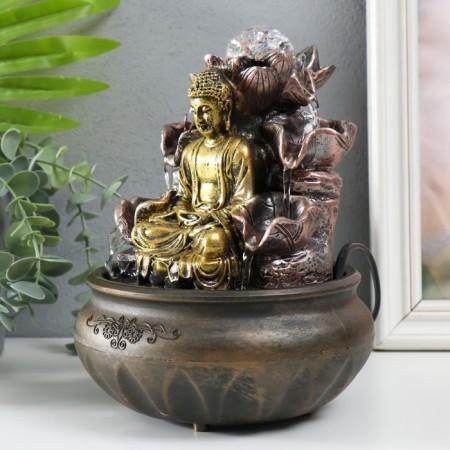 Table fountain with backlight "Buddha at the fountain with lotus" 16x16x21 cm-2