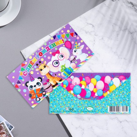 Money envelope "Happy Birthday!" elephant, purple background, 16.8x8 cm-1