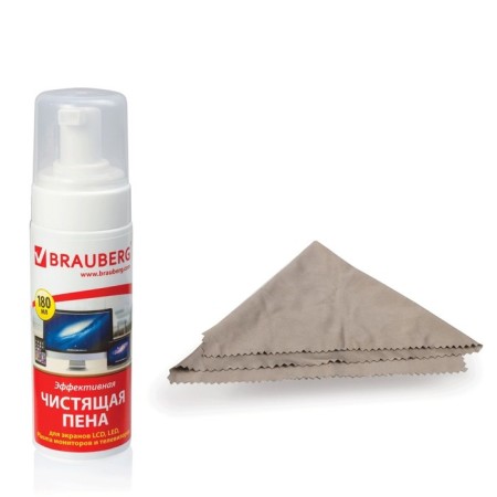 Cleaning set for laptops, screens, monitors: microfiber napkin + foam 180 ml