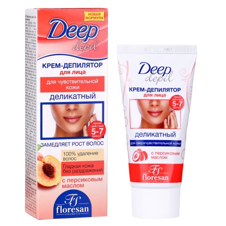 Delicate Floresan Deep Depil cream for removing hair on the face with peach oil, 50 ml