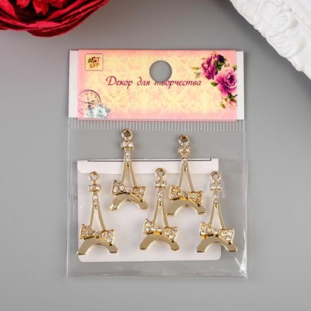 Decor for creativity metal, rhinestones "Eiffel Tower with Bantik" gold 3x1.5 cm-3