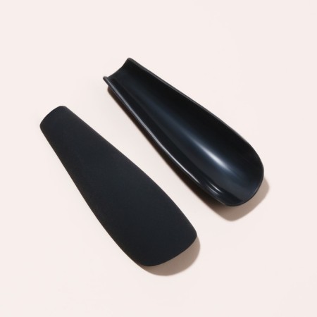 Patch nails, 24 pcs, ballerina shape, matte black color-3