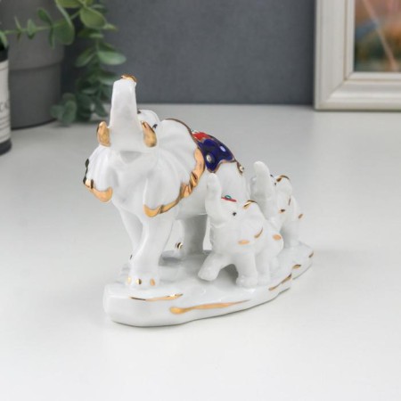 Souvenir ceramics "Elephant with elephants" white with gold, rhinestones 16.2 cm-1