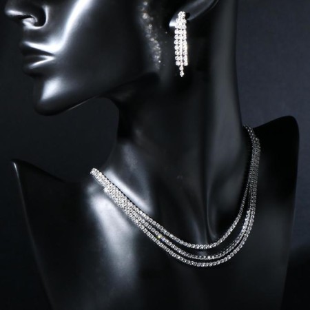 Set 2 objects: earrings, necklace “ice” thin threads, white color in silver, 50 cm