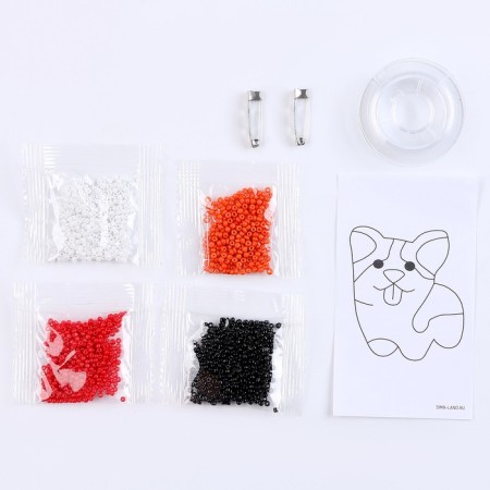 Beadwork. Brooch "Fluffy Corgi", a set for creativity-4