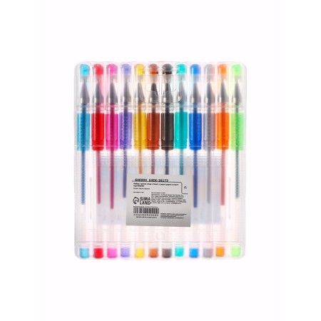 A set of gel pens, 12 colors, with sparkles, with a rubber holder, in a plastic box-22
