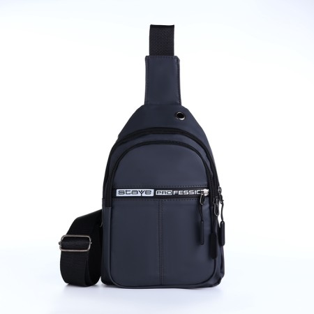 Male sling bag from textiles, headphone opening, gray color-2
