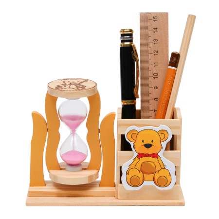 Sanding clock "Bear", souvenir, with a pencil, 13.5 x 13.5 x 10 cm, pink