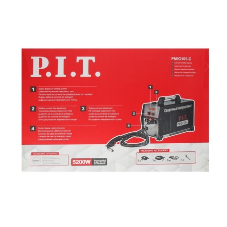 Welding inverter PMIG165-C, semi-automatic, 5.2 kW, 165 A, MMA 2.5-4mm MIG 0.6-1mm-11
