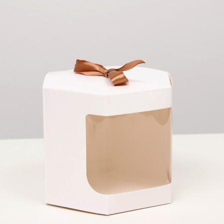 Box hexagonal, with a window, white, 13 x 13 x 13.5 cm