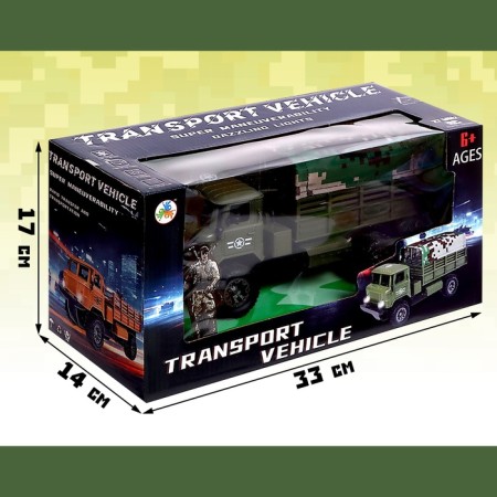 Radio -controlled "military" truck, works on the battery, the color is green-7