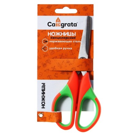 Office scissors 14 cm, plastic handles with rubber inserts, the ends are sharp, mix-5