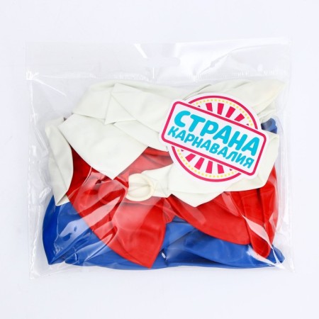 Latex ball 12 “Tricolor”, pastel, set of 30 pcs., Blue, white, red colors-2