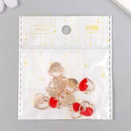 Decor for creativity metal, enamel "Half of the heart" red with gold 1.5x1.4 cm-4