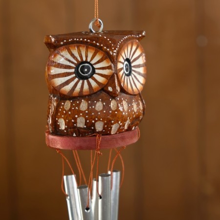 Wind Music "spotted owl" tree, metal 5x5x40 cm-1