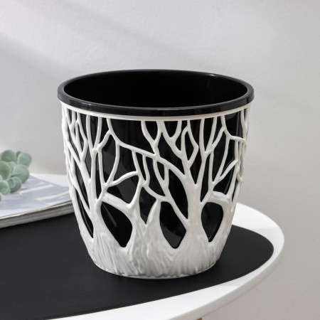Kashpo for flowers with a “Forest” insert, 3 l, white-black color-1