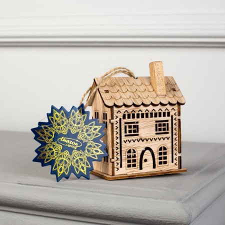 Christmas tree toy "Carved house", from batteries, glow warm white-3